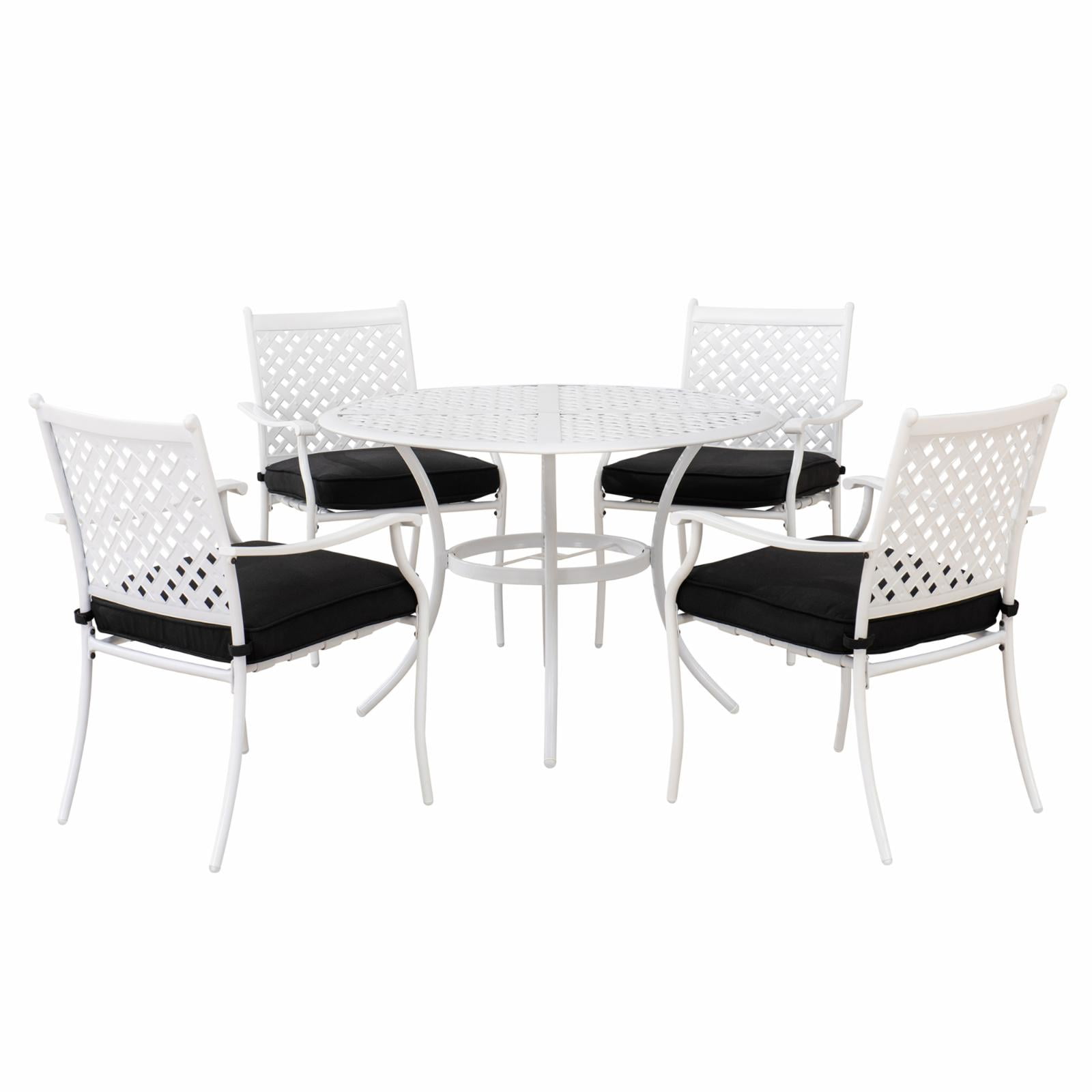 Sunjoy Steel Lattice 5 Piece Patio Dining Set Black with Beige