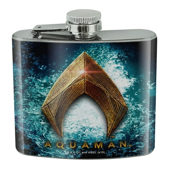 Justice League Movie Aquaman Logo Stainless Steel 5oz Hip Drink Kidney Flask
