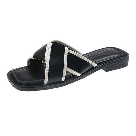 

YUHAOTIN Female Womens Black Sandals Casual Women s Wear Sandals Outer Casual Slippers Fashion Flat Bottomed Color and Solid Women s Slipper Black Sandals Women Wide Width Women s Sandals Wide Fit