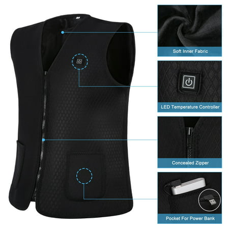 Yosoo Electric Heated Vest Powered by Power Bank Mobile Warming Inner Vest