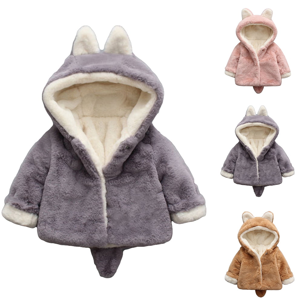 Kids Girls Fashion Cute Hooded Thicken Rabbit Fur Coats Children Furry Coats sz