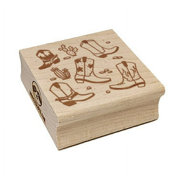 Western Cowboy Boots Square Rubber Stamp Stamping Scrapbooking Crafting - Small 1.25in