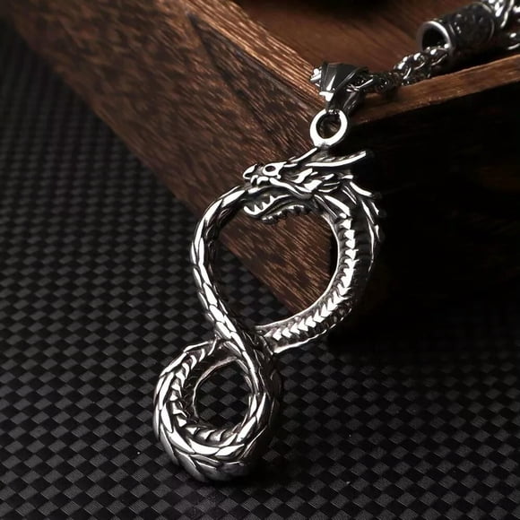 HOOUN Infinity Ouroboros Dragon Pendant Necklace Men's Punk Biker Jewelry Chain 24"
