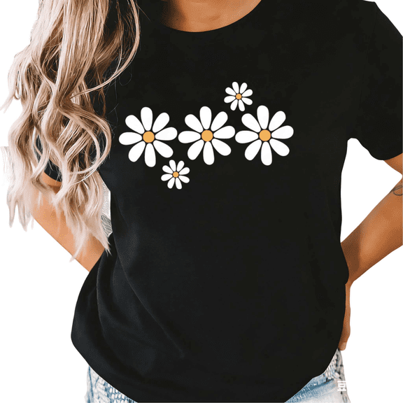 Black S-5XL Kawaii Daisies Print Tshirt Graphic Tees Shirts Summer Floral Fashion Tops