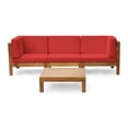 thumbnail image 2 of Noble House Brava Outdoor Modular Sofa and Coffee Table Set Cushions Teak/Red, 2 of 10