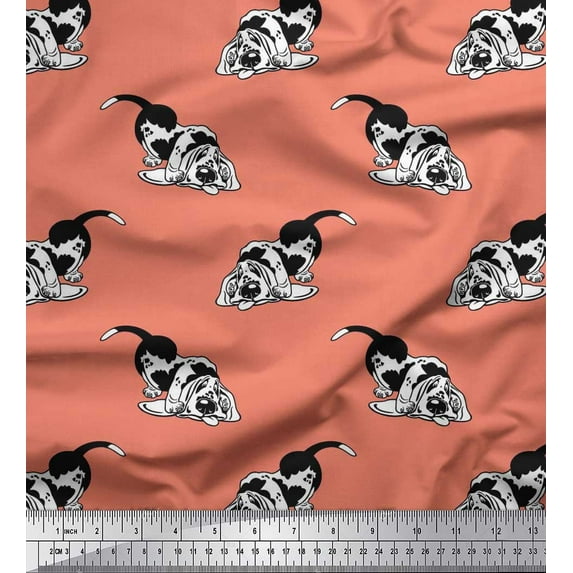 Soimoi Moss Georgette Fabric Basset Hound Dog Print Fabric by Yard 42 Inch Wide