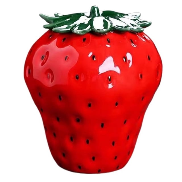 Pot à Bonbons à la Fraise avec Couvercle, Pot à Biscuits en Céramique, Mignon Vase à Fleurs, Boîte de Rangement pour Aliments