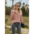 thumbnail image 3 of XCHQRTI Women V Neck Blouse Turndown Collar Long Sleeve Shirts with Buttons Fall Clothes Ladies Tops, 3 of 8