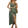 thumbnail image 3 of Robes d'Été pour Femmes Sans Manches à Boutons Taille Décontractée Ligne A Évasée Robe Midi Robe d'Été Vert P, 3 of 10