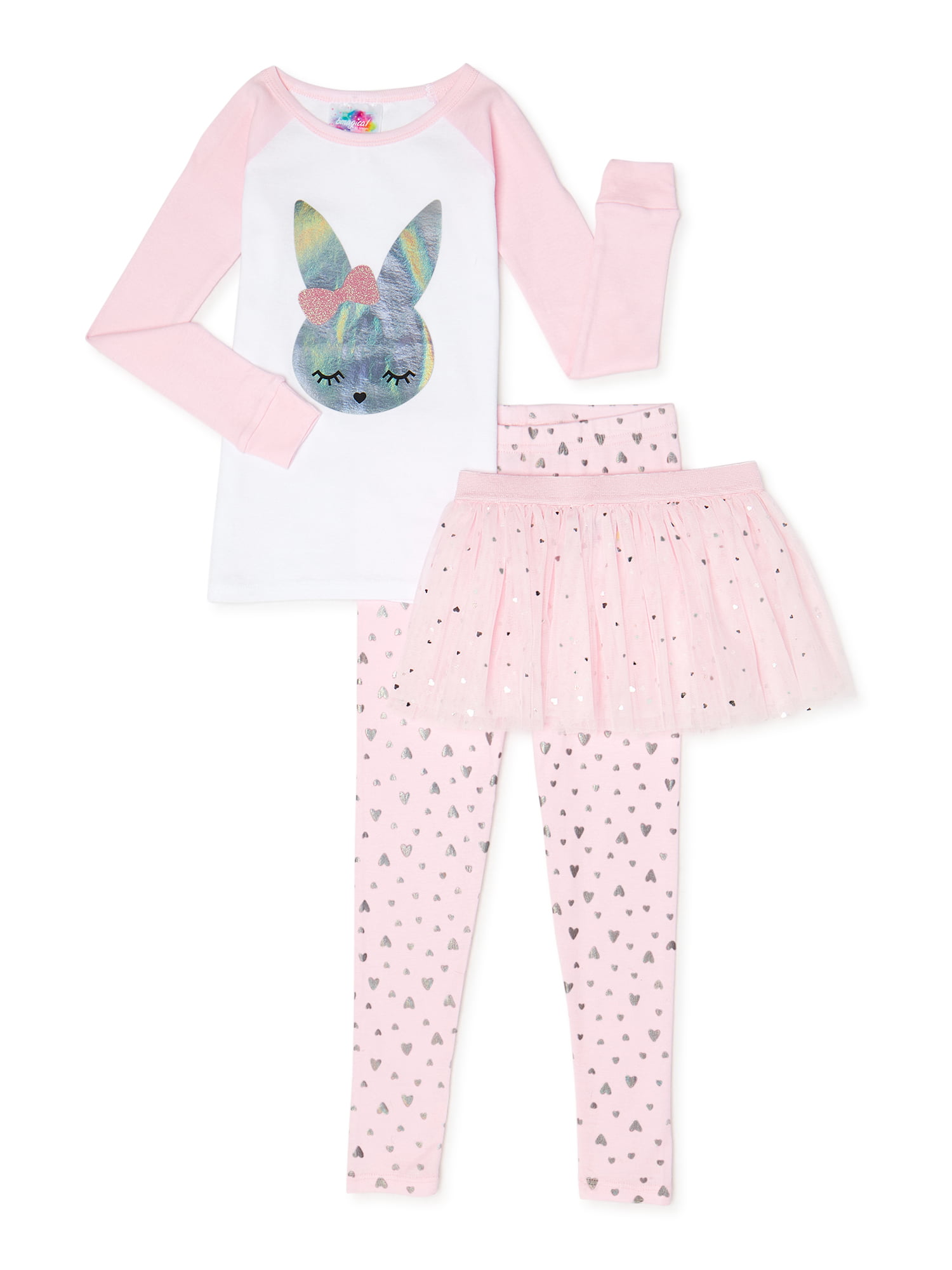 Btween Girls 3-Piece Cotton Tight Fit with Glitter Tutu Pajama Set ...
