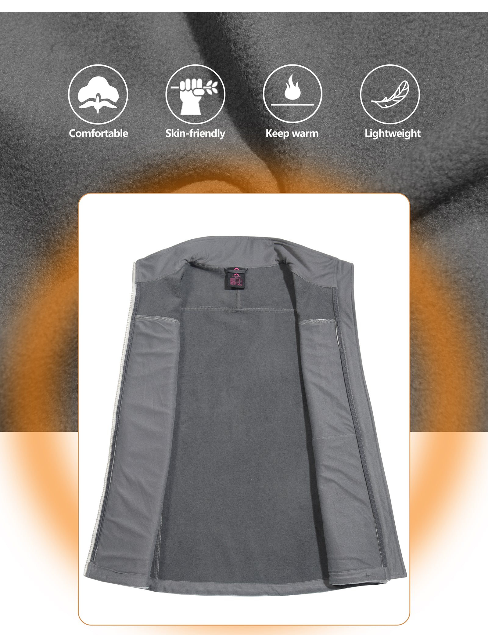 Little Donkey Andy Lightweight Softshell Vest for Women Fleece Lined Outerwear Zip Up Sleeveless Casual Windbreaker Jacket for Golf Hiking Running Jogging Outdoor Travel, Light Grey, X-Large
