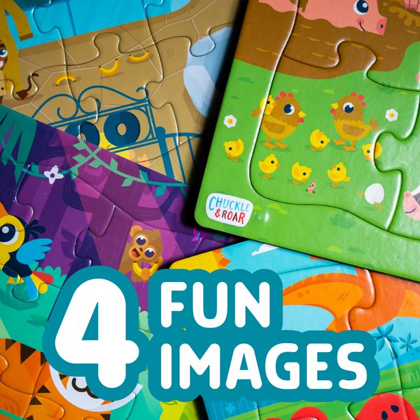 Chuckle & Roar - 4 Pack Tray Puzzles - Farm Dinosaurs Jungle and