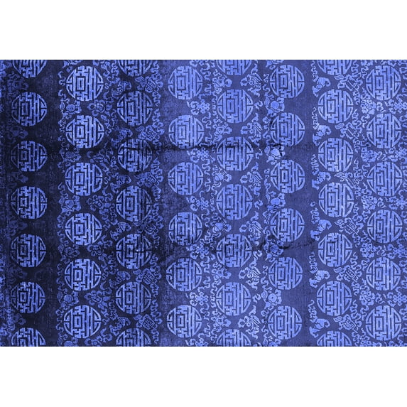 Ahgly Company Machine Washable Indoor Rectangle Oriental Blue Industrial Area Rugs, 8' x 12'