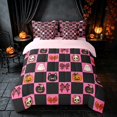 thumbnail image 3 of Homewish Pink Bow Skull Plaid Full Size Bedding Sets for Girls, Kawaii Ghost Cat Pumpkin Full Size Bed in a Bag, Hot Pink Black Orange, Pink Reversible 7 Pieces, 3 of 7