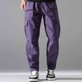thumbnail image 2 of BVnarty Men's Solid Multi Zipper Pocket Sports Pants Elastic Waist Inner Drawstring Functional Pockets Long Trousers for Outdoor Athletic Activity Purple L, 2 of 9
