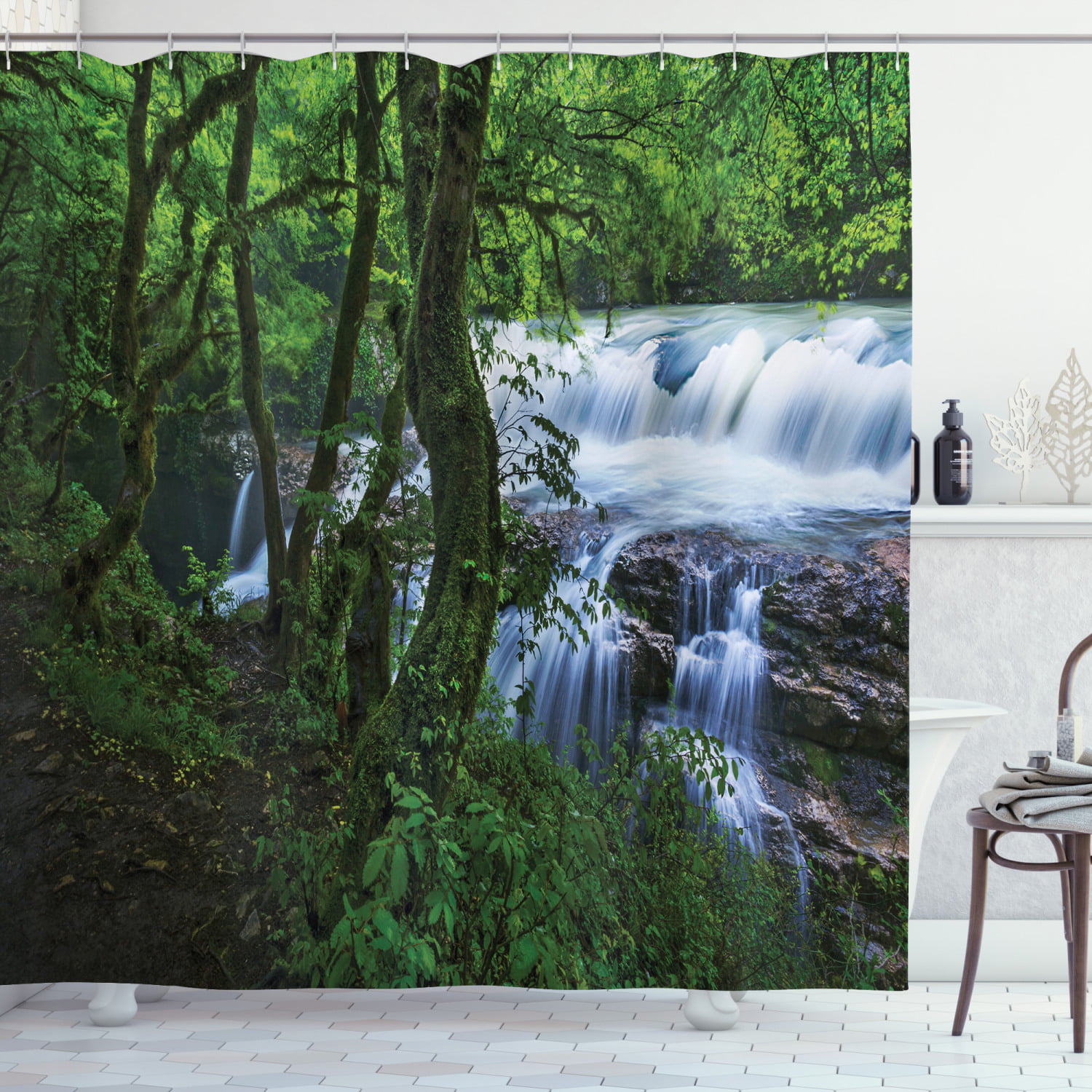 Castle Fantasy Forest With Light Bathroom Fabric Shower Curtain With Hook 71X71" 