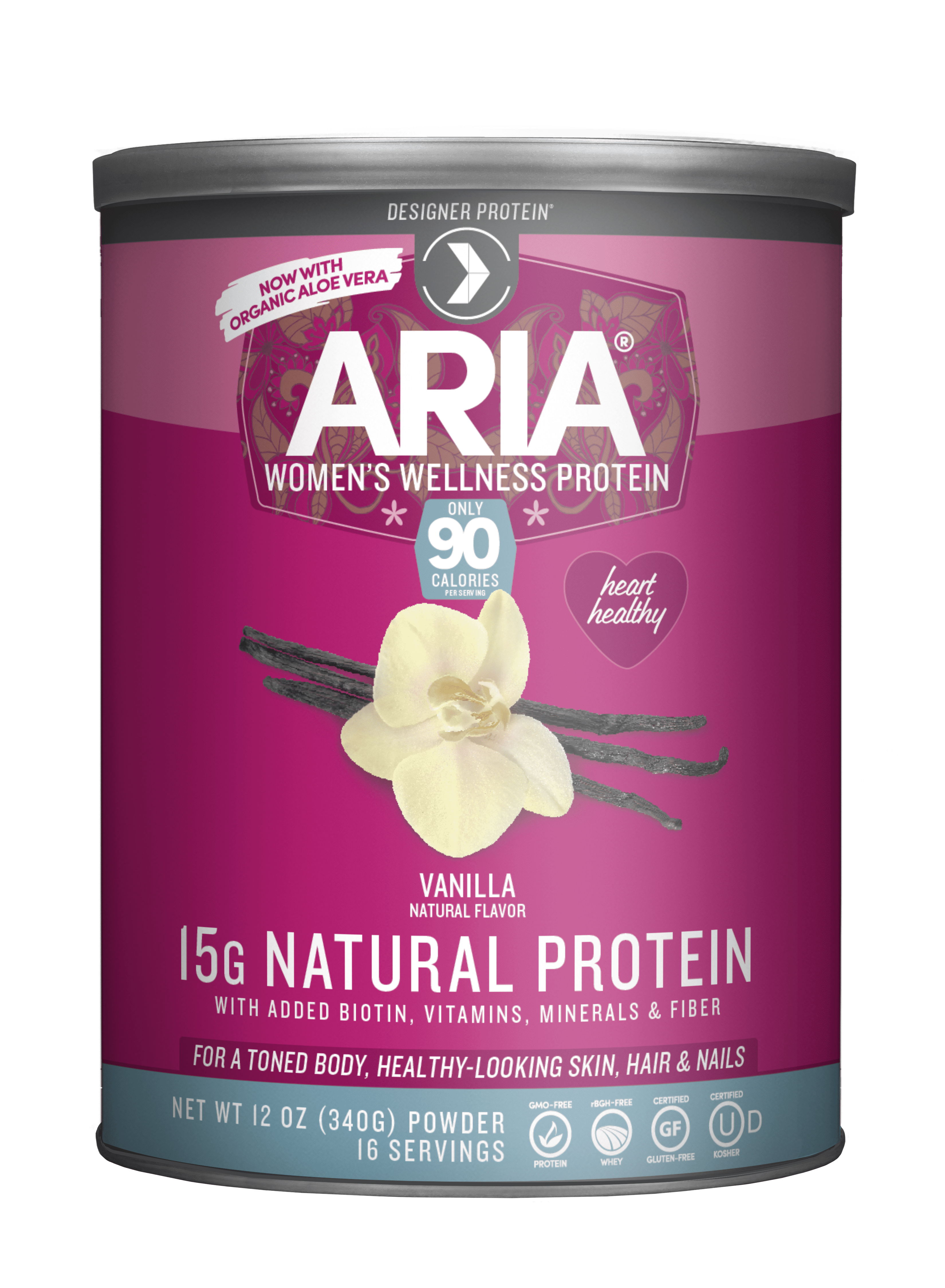 Designer Protein Aria Vanilla Women's Wellness Protein Powder, 12 oz