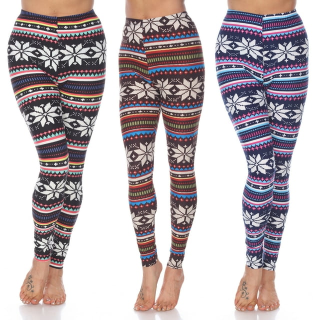 White Mark Women's 3-Pack Soft Stretchable Holiday Leggings