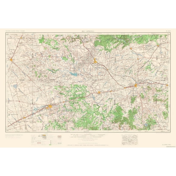 Topographical Map - Big Spring Howard County Texas Quad - USGS 1954 - 33.98 x 23 - Vintage Wall Art