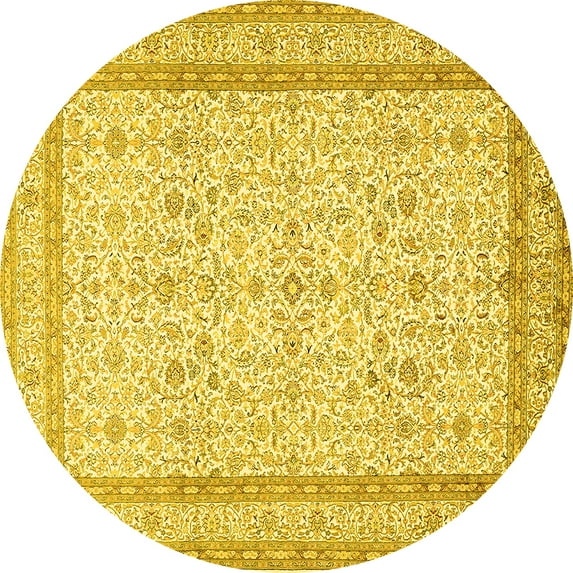 Ahgly Company Machine Washable Indoor Round Persian Yellow Traditional Area Rugs, 3' Round