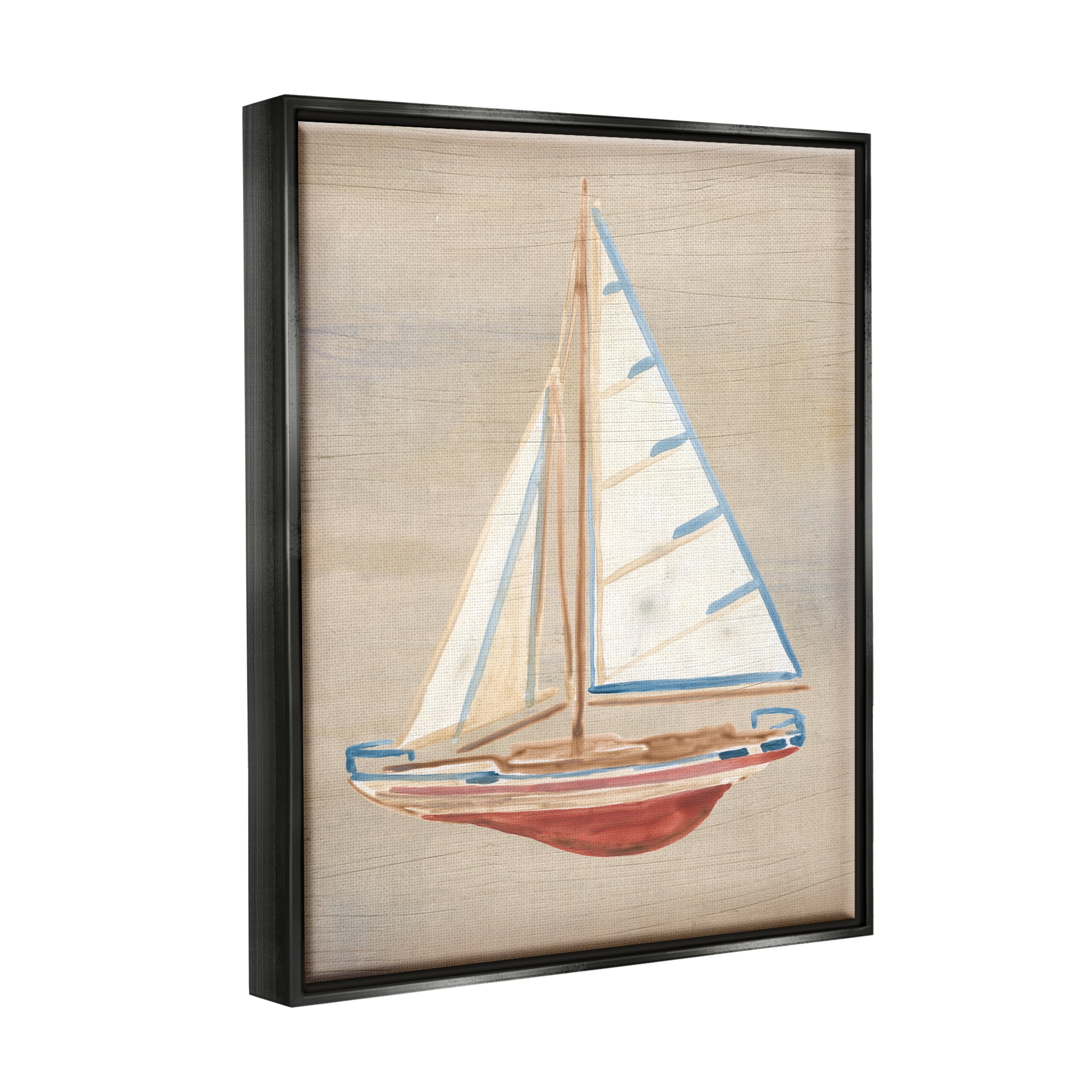 Stupell Industries Rustic Red Boat Transportation Painting Black Floater Framed Canvas Art Print Wall Art, 17 x 21