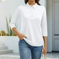 thumbnail image 2 of Resicozy Womens Tops 3/4 Length Sleeve Polo Shirts Solid Business V Neck Collared Buttons Basic Tees Loose Casual Blouses White M, 2 of 5