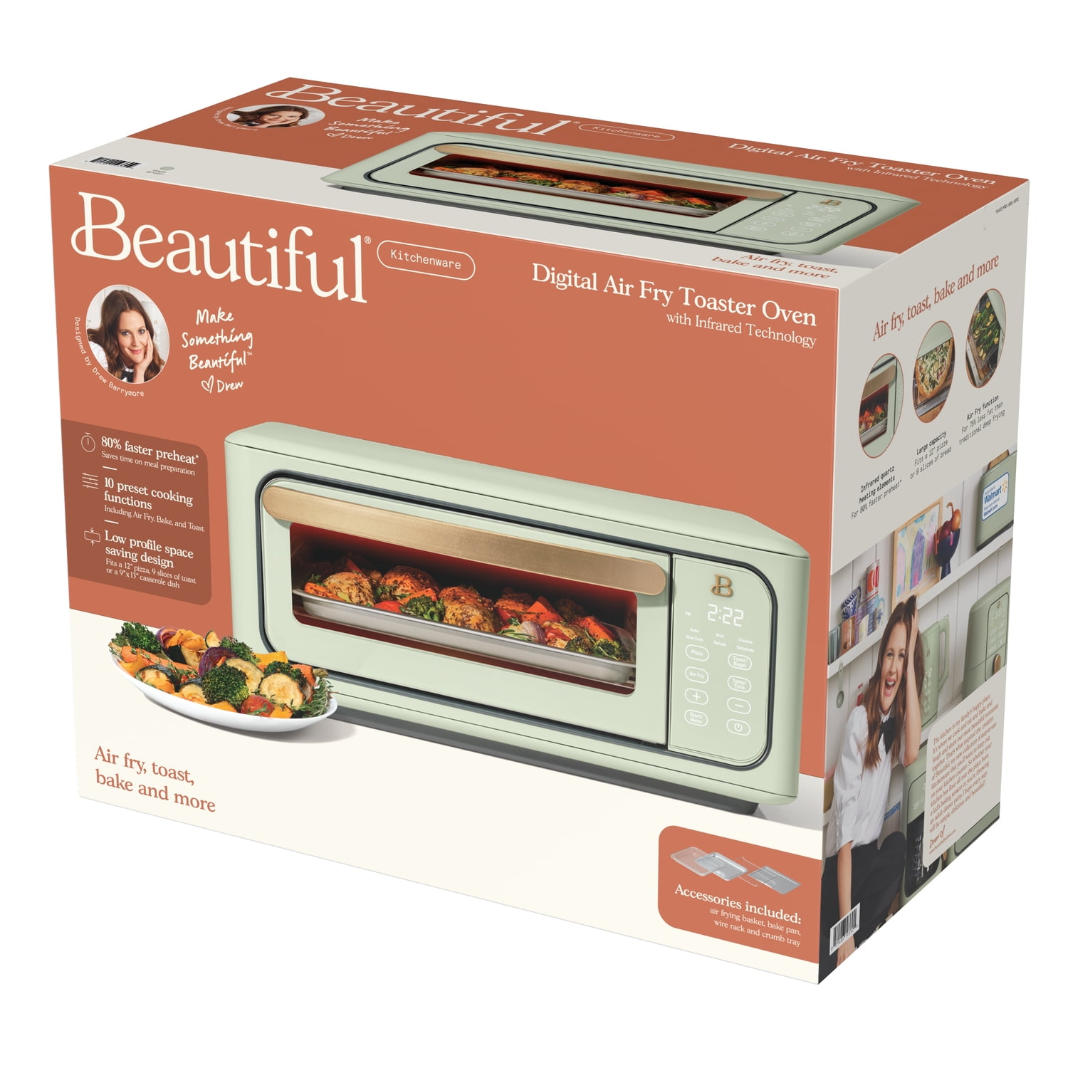 Beautiful 6 Slice Touchscreen Air Fryer Toaster Oven, White Icing
