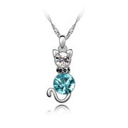 KATGI Fashion White Gold Plated Crystal Cat Pendant Necklace