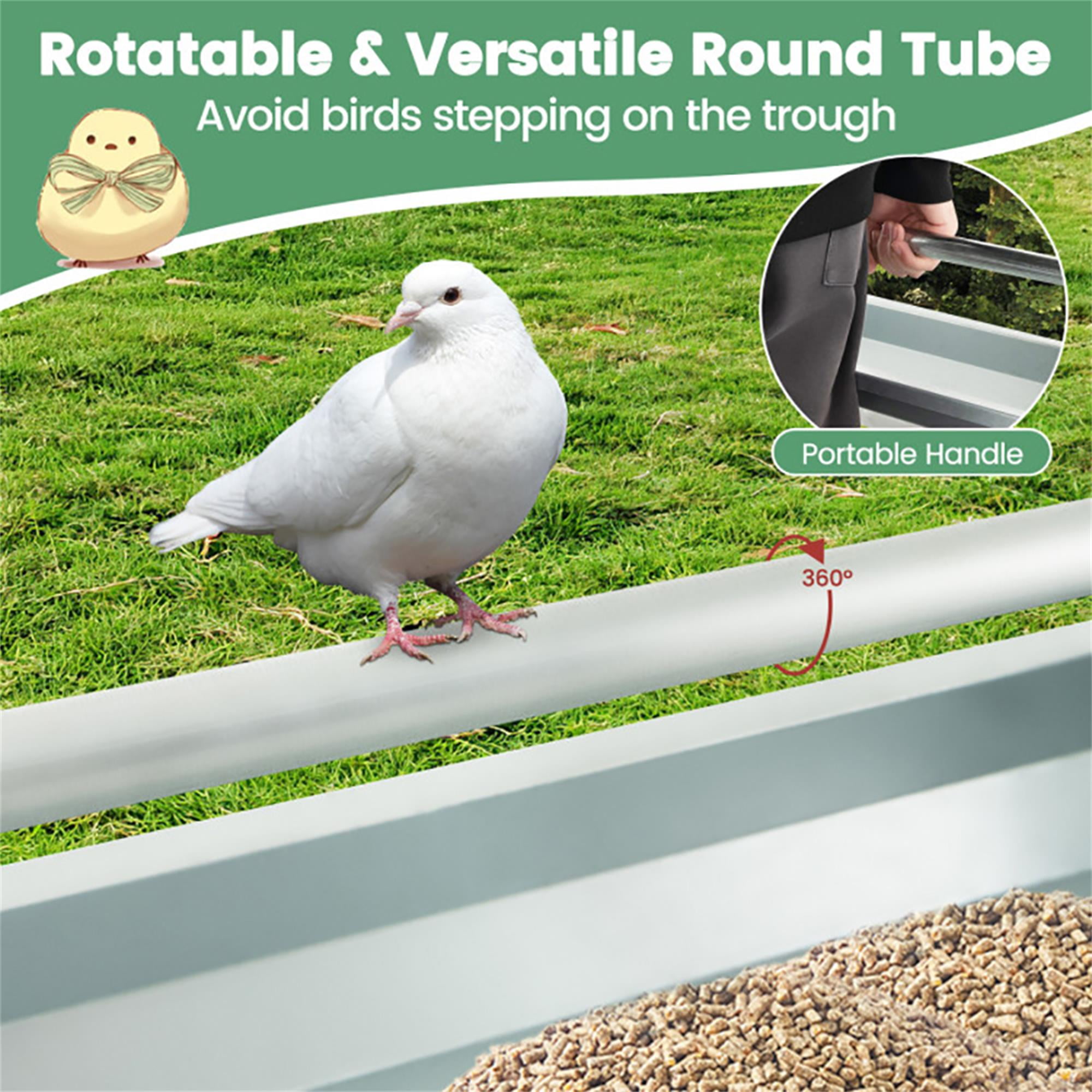 Kadyn 45" 2-in-1 Galvanized Steel Chicken Feeder with Adjustable Distance, Wall Mount Hay and Grain Feeder, Suitable for Sheep, Bantams, Poultry, Pheasants, Silver