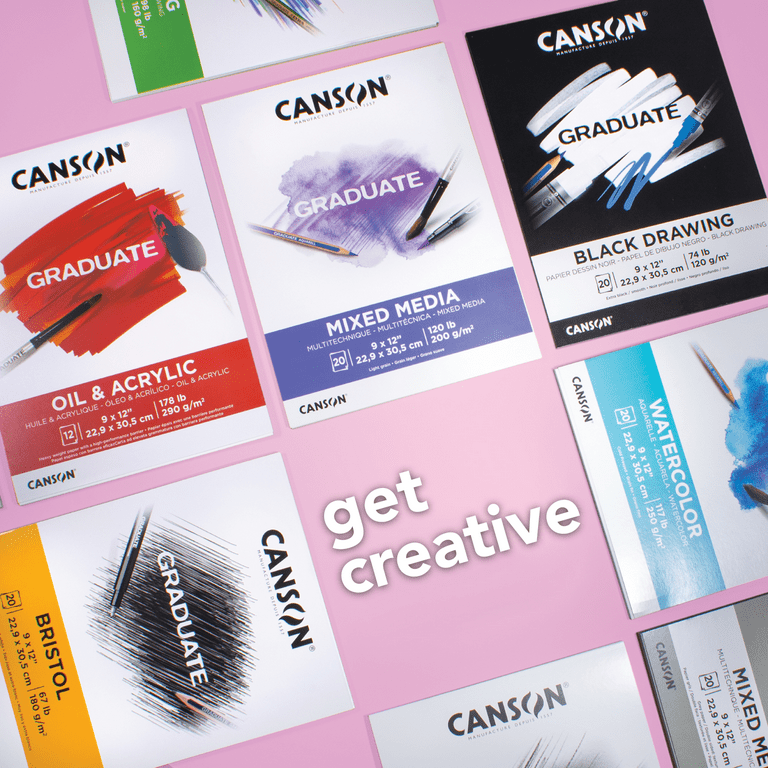 Canson Graduate Mixed Media 200gsm A3 Paper, Double Sided: Grained And Smooth, Pad Glued Short Side, 30 Natural Sheets, Ideal For Student Artists