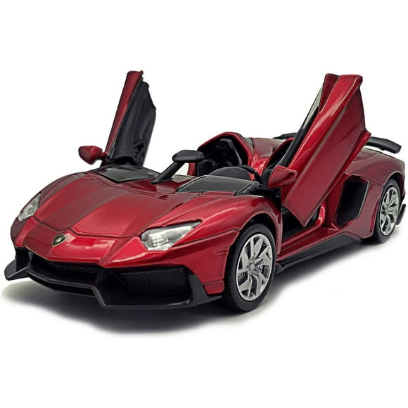 1:32 Scale Die-cast Super Sports Car Lambo Aventador J Pull Back Cabriolet Metal Model Toy Car with Light & Sound Gift for Children (Red)