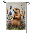 thumbnail image 3 of 30x45Watercolor Art Groundhog Garden Flag Rustic Woodland Animal Yard Flag Floral Motif Wildflower Garden Banner for Garden Decoration, Front Porch Accent, Spring Celebration, 3 of 9