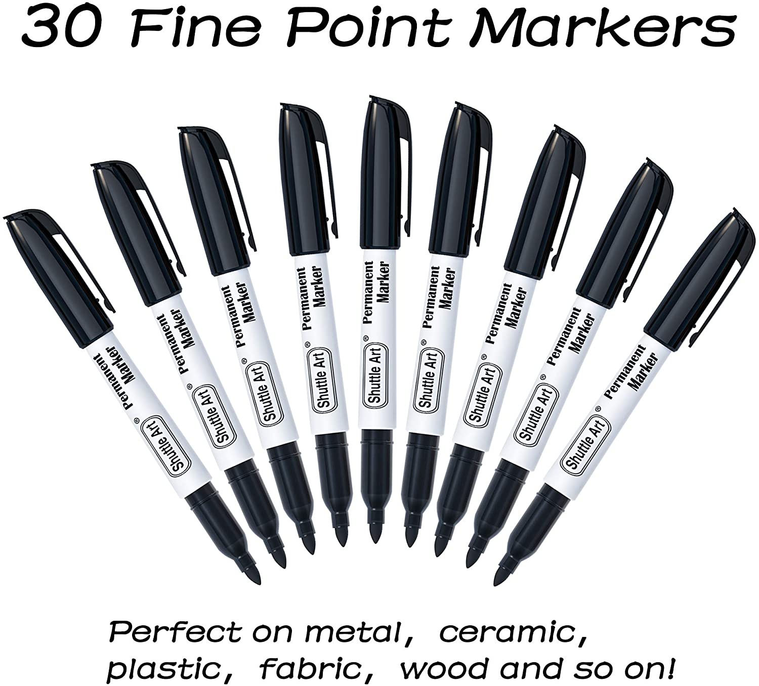 Shuttle Art Permanent Markers, 30 Count Black photo 2