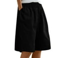 thumbnail image 6 of YUGYXL Women's Cotton Linen Bermuda Pants Dressy Stretch Waist Short with Pockets Loose Wide Leg Shorts Outdoor Hiking Shorts Black S, 6 of 9