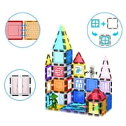 PicassoTiles 100PCS Magnet Tile Building Block Set with Carry Case, Car Base, 8 Magnetic Characters, Whiteboard Markers, STEM Educational Toy Age 3+