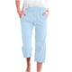 thumbnail image 1 of Pantalones capri de lino de cintura alta para mujer de Umfun, pantalones de talla grande, pantalones deportivos de control de abdomen, azul claro L, 1 of 5