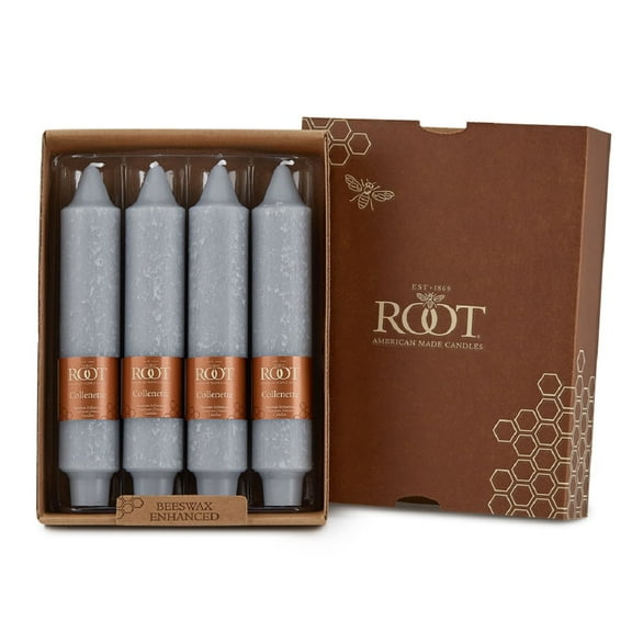 ROOT Candles Unscented Timberline Collenette 7-Inch Taper Candles, Platinum, box of 4 ea.