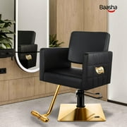 Baasha Professional Black and Gold Salon Chair, Comfortable Beauty Salon Chair with Shiny Gold Accents, Upgrade Hydraulic Pump, Stain-Resistant Hair Stylist Chair, Weight Capacity up to 330 lbs