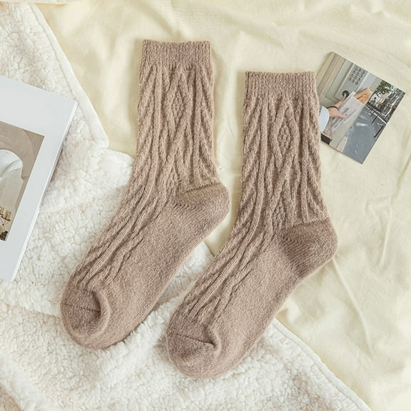 Dyfzdhu Women Autumn And Winter Textured Twist Warm Socks Solid Color Home Socks