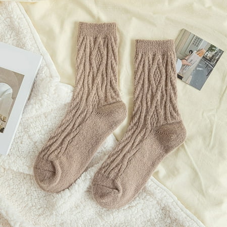 

Socks for Women 1 Pairs Women Autumn And Winter Textured Twist Warm Socks Solid Color Home Socks