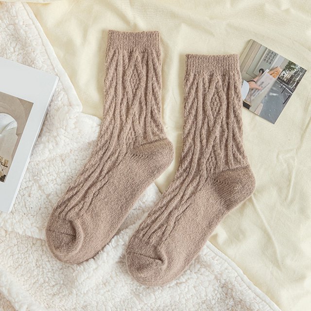 Up To $10 Socks Multi-color Women Autumn and Winter Textured Twist Warm Socks Solid Color Home Socks