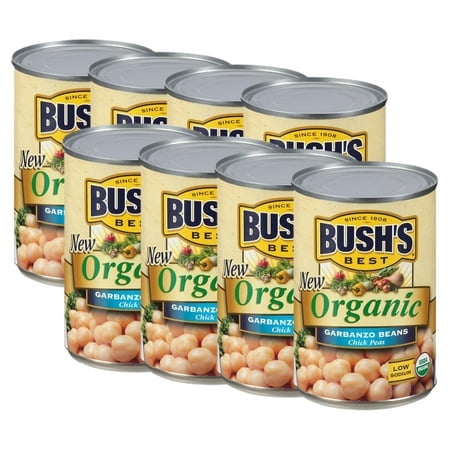 (8 pack) Bush's Canned Organic Garbanzo Beans, Canned Chickpeas, 15 oz Can