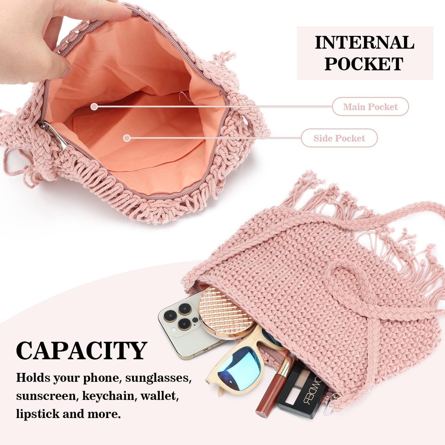 Retro Crochet Crossbody Shoulder Bag for Women Woven Fringe hobo bags Summer Beach Handmade Purse