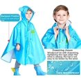 thumbnail image 2 of Poncho de lluvia para niños, chaqueta impermeable de dibujos animados, mochila ligera, impermeable, con capucha, capa de lluvia para niños, bebés, niñas (azul, 5-7T), 2 of 5
