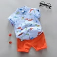 thumbnail image 2 of Boy Outfits Summer Kids Baby Boys Thin Cartoon Dinosaur Prints Shorts Short Sleeve Tops Two Piece Set Toddler Boy Outfits Blue 3 Years-4 Years, 2 of 7
