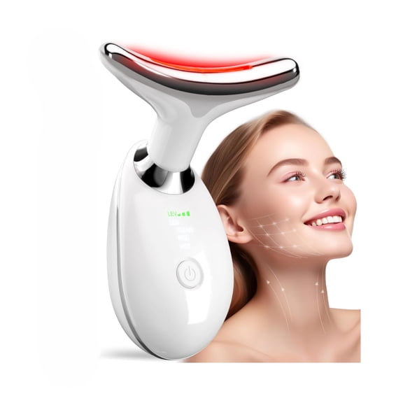 Facial Light Therapy Wand - 7-Color Red & Blue Light Therapy for Face & Neck, Anti-Aging & Acne Treatment with Heat Massage, Portable Skin Care Device (White)