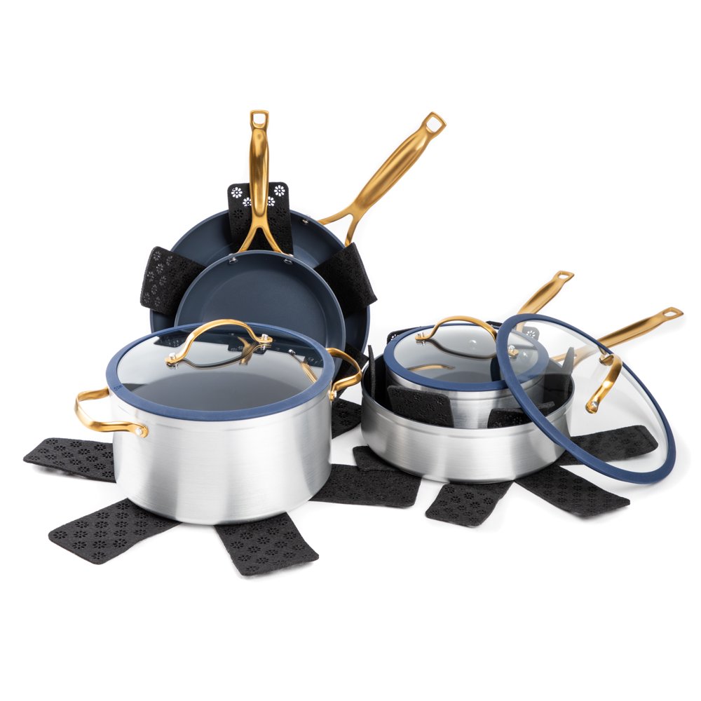 Thyme & Table 12Piece Nonstick Cookware Set, Silver and Navy Walmart