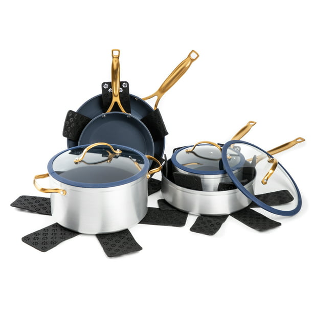 Thyme & Table 12-Piece Nonstick Cookware Set, Silver and Navy - Walmart.com