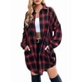 thumbnail image 2 of Women'S Button Down Flannel Shirts Plaid Shacket Long Sleeve Collared Long Jacket Coats Red &, 2 of 9