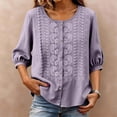 thumbnail image 3 of Tops for Women 3/4 Sleeve Round Neck Buttons Women Casual Loose Cardigan Shirt Blouse, 3 of 7